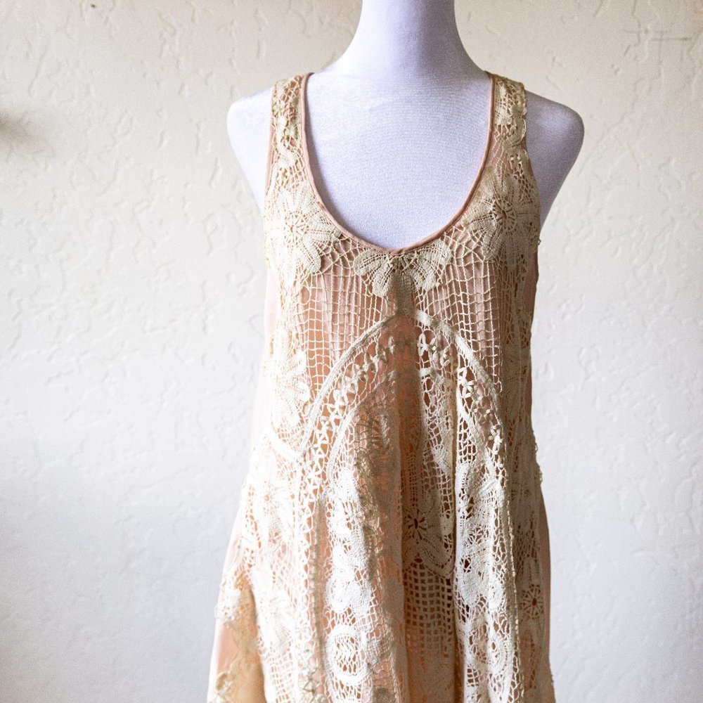 Pins & Needle Crochet Pink and Cream Sheer Formal Dress